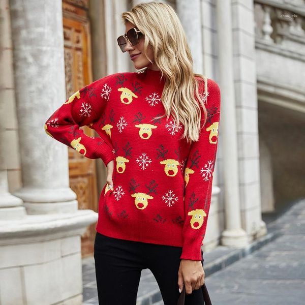 

casual carton women sweater regular female turtleneck women long sleeve knitted winter christmas sweaters pullovers ladies red1, White;black