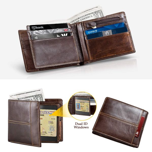 

fashion short trifold vintage brown coffee genuine leather men front pocket wallet rfid blocking dual id window, Red;black