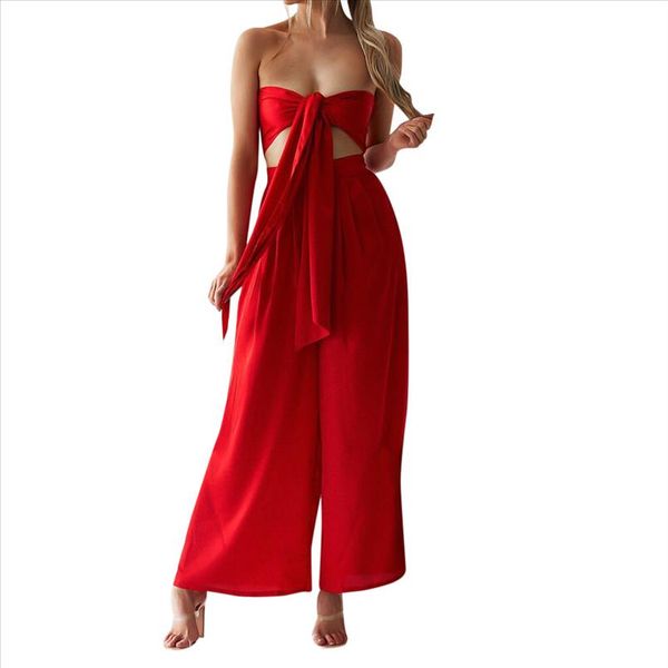 

ms. summer explosion irregular personality tie shoulders wide leg pant casual solid color two piece set shein ensemble femme 40*, Gray