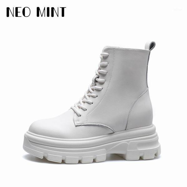 

boots white black leather ankle women autumn winter round toe lace up shoes woman fashion motorcycle platform botas1
