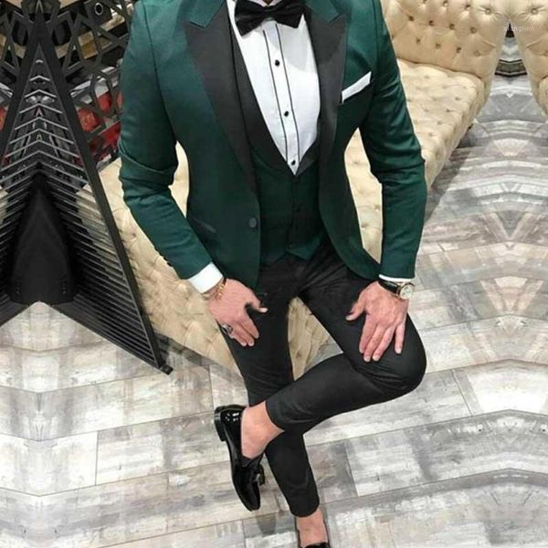 

green mens wedding suits slim fit groom wear tuxedos peaked lapel bridegroom sets 3pcs (jacket+pants+vest) costume homme blazer1, White;black