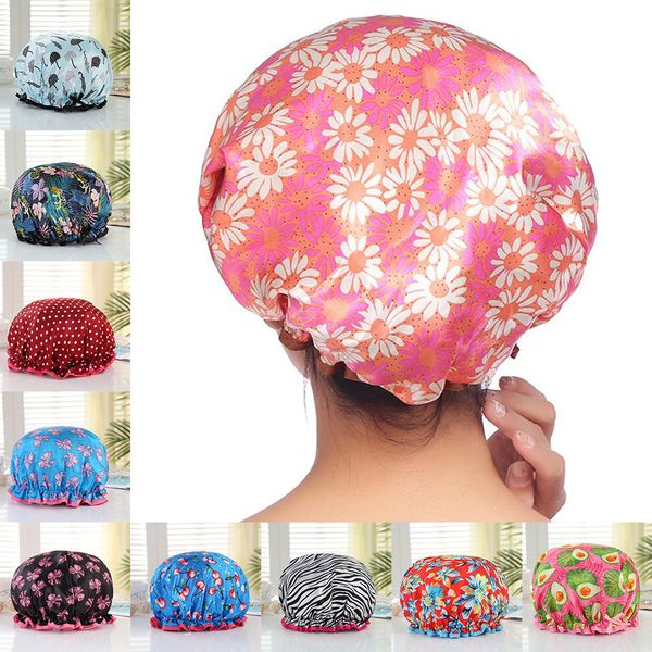 

7pcs waterproof double layer shower cap bath hair protection bath accs