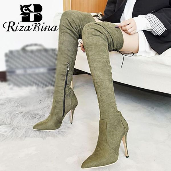 

rizabina size 34-43 women high heel boots thin heel over knee boots woman fashion women winter shoes footwear, Black