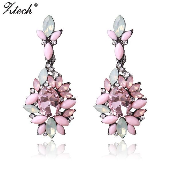 

ztech pink color big statement crystal earrings for women brincos grandes new arrival fashionable rhinestone drop earring, Silver