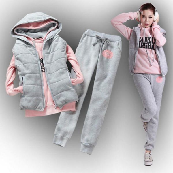 

fashion women's winter suit women's sports and leisure suit hooded plus velvet sweater chuqing brand three-piece korean version, Gray