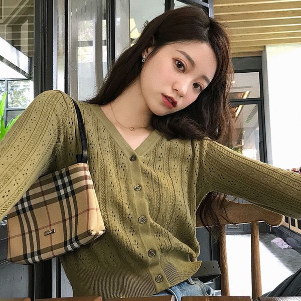 

korean v-neck loose knit cardigan korean fashion loose fashionwomen's clothing spring and autumn 2020 net infrared cover hong kong flav, White;black