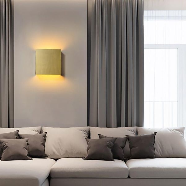 

fashionable golden led wall lamp bedroom square copper wall light indoor surface mounted stairs corridor sconce lighting fixture