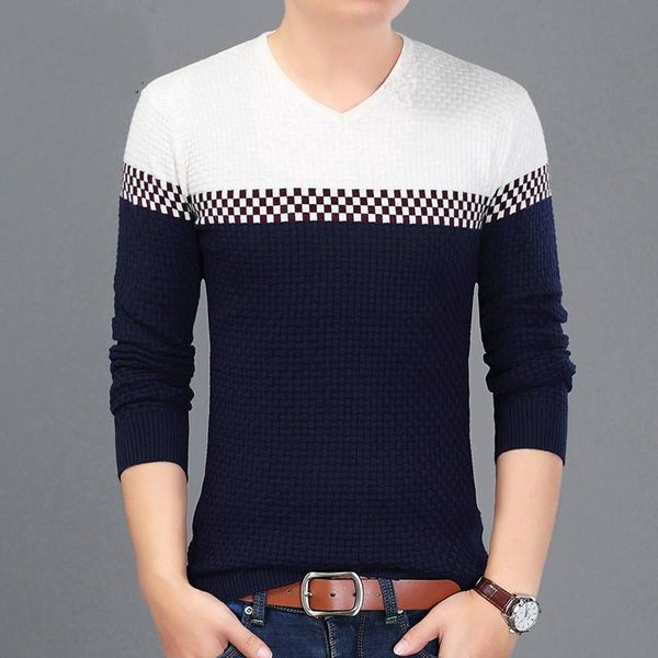 

men's sweaters brand autumn and winter men v-neck long sleeve knitwear pullovers casual wear striped mens sweater male ~3xl, White;black