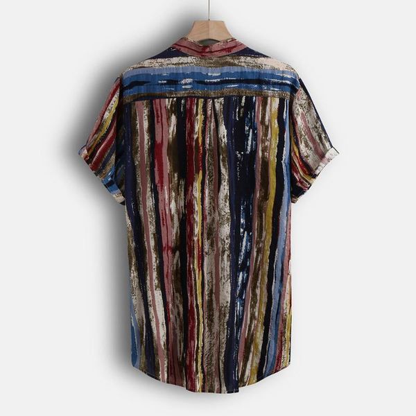 

mens shirt 2020 summer beach fashion stand collar strip print short sleeve hawaiian cool casual loose holiday shirt camisas1, White;black