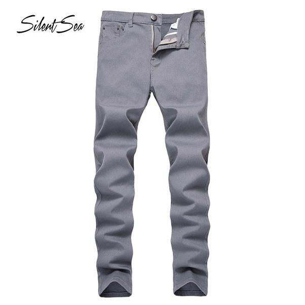 

silentsea jeans men youth trend slim stretch washed grey pants elastic cotton fashion foot jeans plus size 28-42, Blue