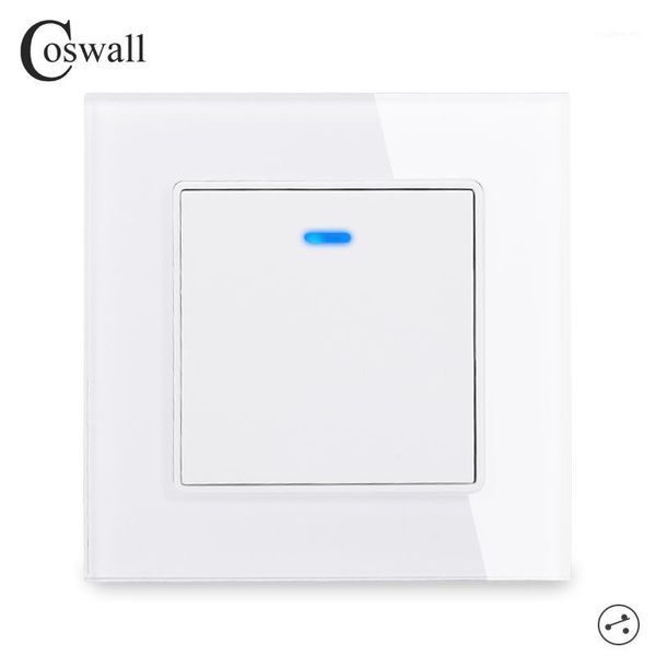 

coswall crystal glass panel 1 gang 2 way pass through light switch on / off stair wall switch switched with led indicator1