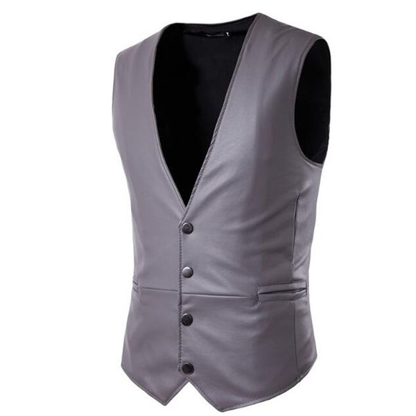 

2021 novo masculino slida casual nico breasted plus size colete de couro do plutnio ffvf, Black;white