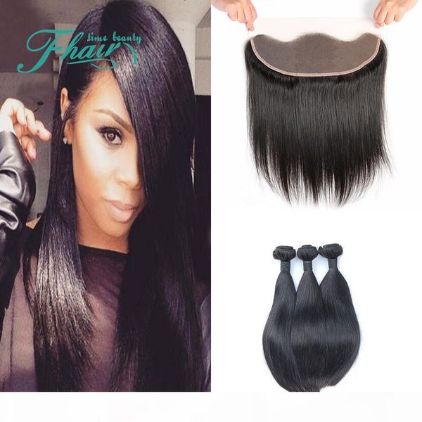 

8a malaysian 13x4 straight ear to ear lace frontal closure with hair bundles 3 pieces dhl, Black