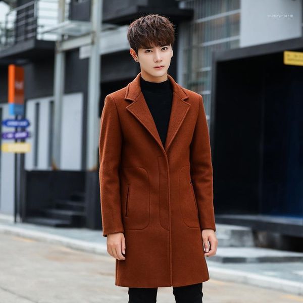 

men's wool & blends korean men's long woolen coat man jacket black single breasted mens coats overcoats abrigo hombre invierno kj2