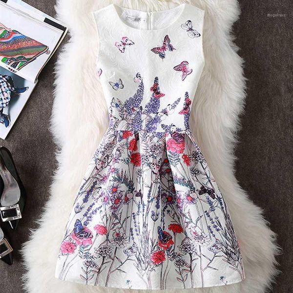 

2020 new summer women sleeveless a-line mini dress fashion jacquard butterfly flowers print vintage dress elegant slim1, Black;gray