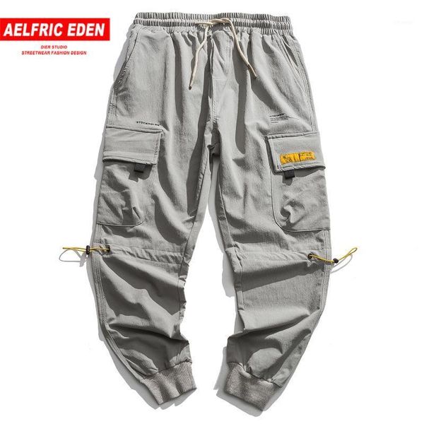 

aelfric eden hip-hop casual overalls mens joggers pants fitness clothing fashion casual pants streetwear pocket elastic1, Black