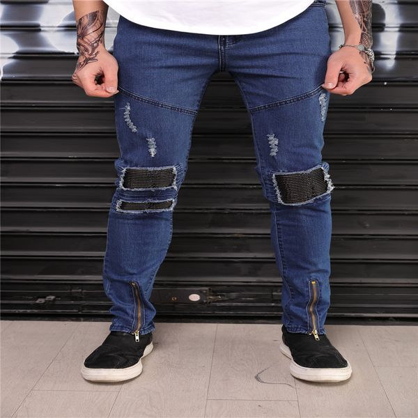 

jeans pasted cloth slim cat beard men's youth leggings pants, Blue