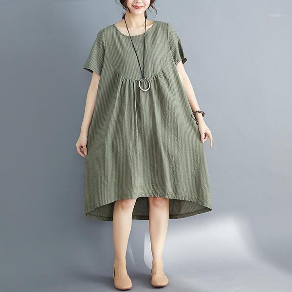 

johnature 2020 summer new loose leisure patchwork pockets o-neck short sleeve irregular dresses simple comfortable women dress1, Black;gray