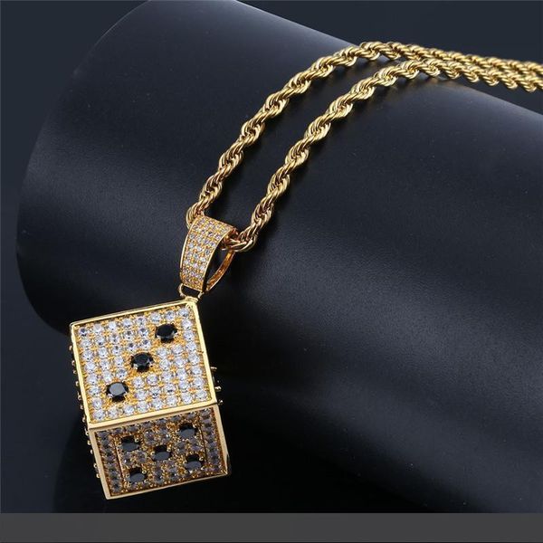 

hiphop dice pendant necklaces for men 2018 new fashion hip hop gold plated jewelry brand design cubic zirconia necklace, Silver