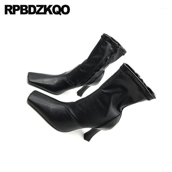 

black stiletto trend ladies shoes green fall square toe women high heel casual side zip boots 2019 ankle short waterproof autumn1