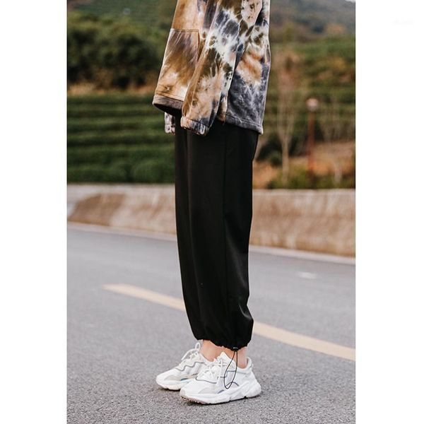 

spring 2020 new wide leg pants women's loose straight tube high waist drape pants with drawstring embroidery leggings1, Black;white