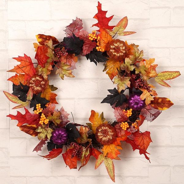 

decorative flowers & wreaths halloween decor pumpkin harvest silk fall front door wreath 17.7 inches outdoor thanksgiving gifts home decor1