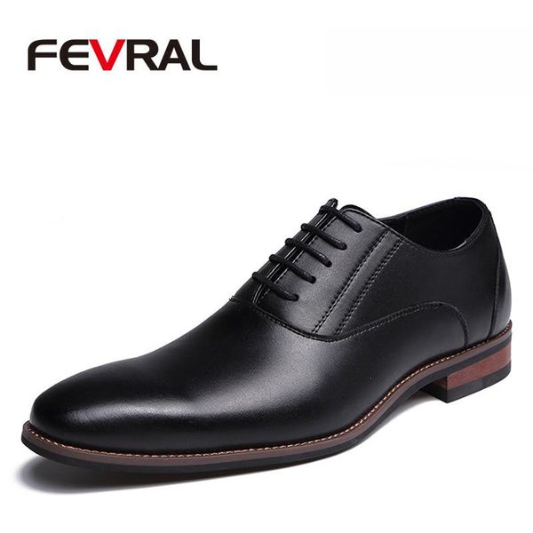 

fevral pointed toe men dress shoes handmade dress leather flat oxfords formal shoes for male 2020 spring business derby, Black