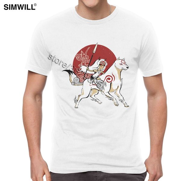

спорт классический принцесса мононоке волк воин t-shirt мужчины 100% хлопок футболки с коротким рукавом экипаж шеи тройники япония аниме tsh