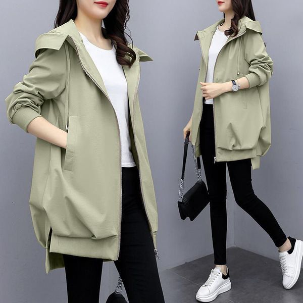 

2021 new fashion spring jacket female korean loose mid-long women's windbreaker coat hooded overcoat with lining y497 s1xd, Tan;black