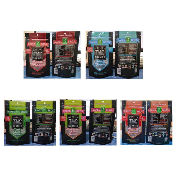 

baked bros qualty gummies packing bags sour bears peach gummi watermelon kush resealable mylar edibles infused gummy package packaging bag