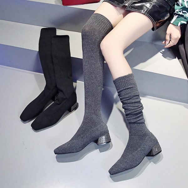 

boots женщины нового sexy 2020 бедро высоких каблуков высокая сексуальная кристал женская обувь осень зима обувь ботильоны женская, Black