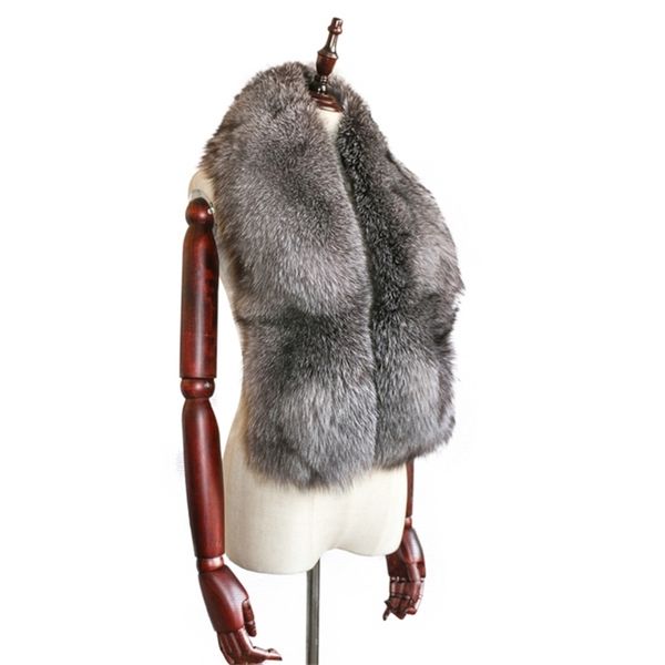

real natural silver shawl fashion wild fur collar scarfs fox whole skin made scarf 8 color y201007, Blue;gray