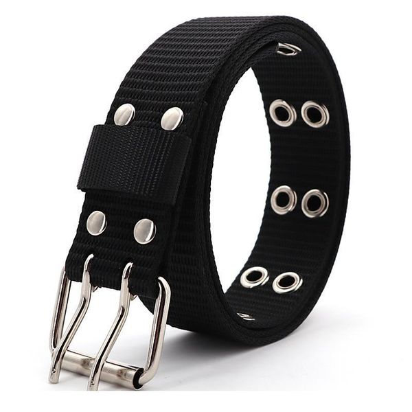 

new nylon material mens women belt luxury design double grommet hole buckle waistband fashion jeans belts wa jllsrw, Black;brown