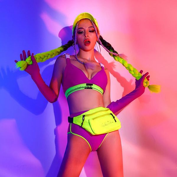

stage wear dj costume bikini sets nightclub hip-hop jazz dance costumes women gogo lead rave clothes dn7021, Black;red