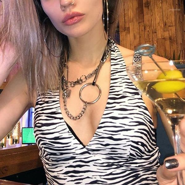 

vintage harajuku halter backless summer cropped zebra printing deep v collar sleeveless bralette chic party 1, White