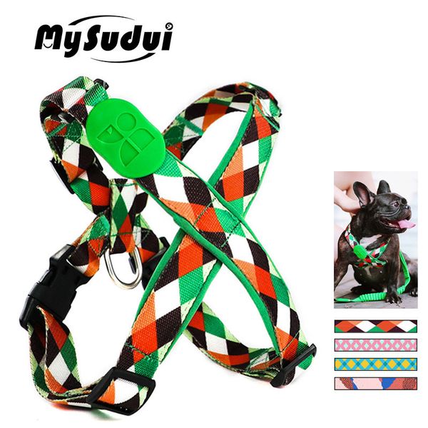 Fashion Dog Belt Harness Plaid Nylon Choke Free Step In Dog Harness Comfort Safety Imbracatura imbottita morbida per cani Pet Arnes Perro 201104