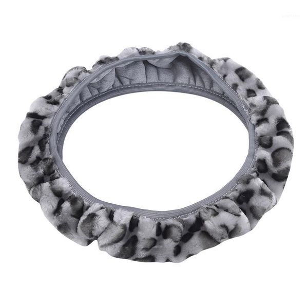 

universal leopard printed plush elastic car steering wheel cover car styling1