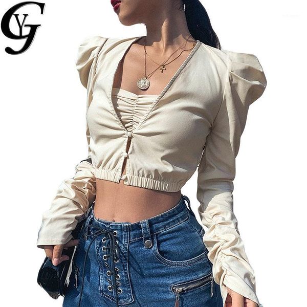 

yg puff sleeve women shirts blouse high waist elegant summer femme 2020 korean fashion solid white black camisas de mujer1