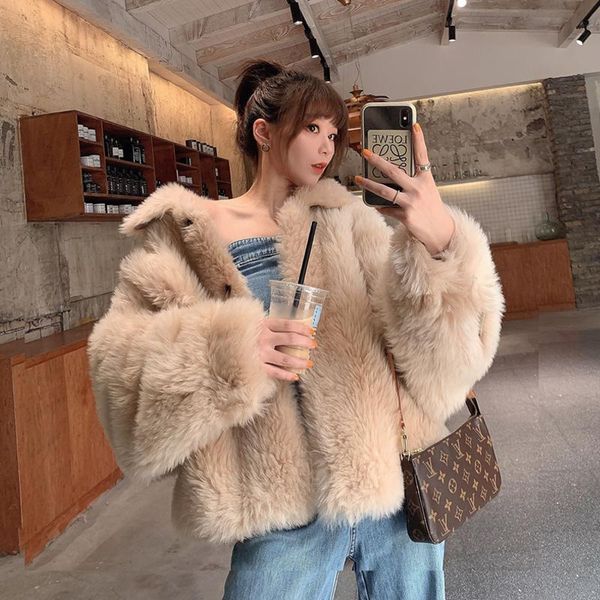

coat 100% genuine wool fur oversized female jacket sweet simple jackets for women 2020 women's coats mulheres casacos zjt969, Black