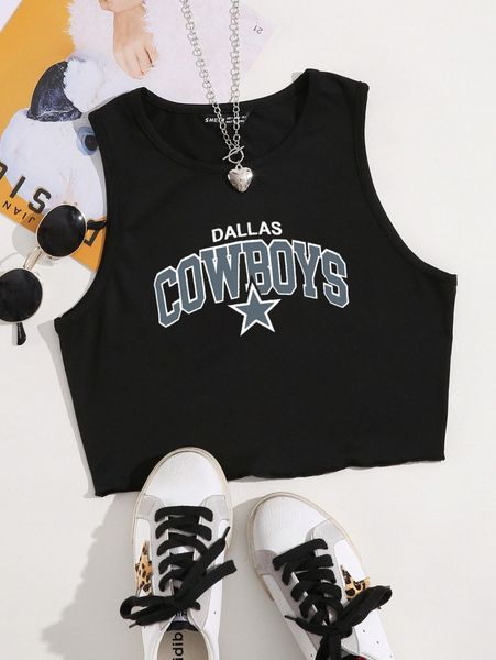 

plus star & letter graphic tank k7b8#, Black