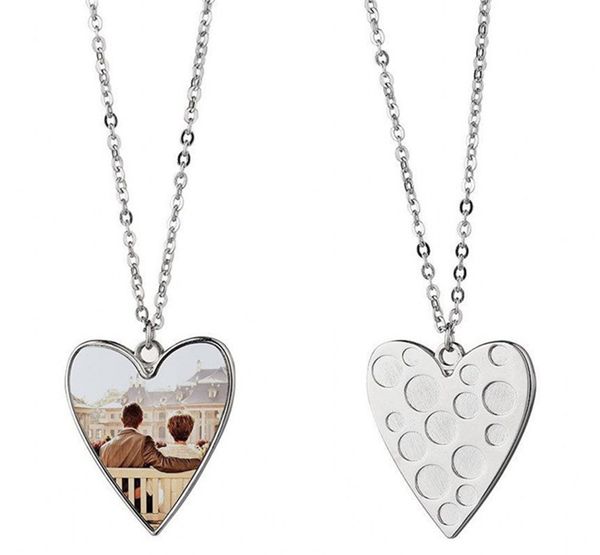 

dhl sublimation blank love heart shaped necklace pendant with chain metal personality diy gift fashion necklaces women christmas