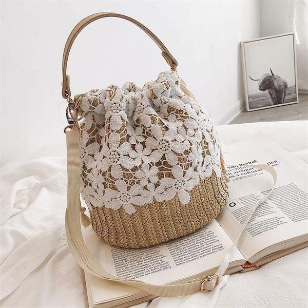 

senior sense small bag female 2020 new korean version of the summer lace woven shoulder bag fashion foreign gas bucket