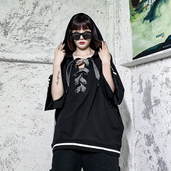 

q6kmx свитер sweater4 свободно падать 2020 половина 5 пуловер sweatertop рукав женщин с принтом с капюшоном пуловер нового рукавом ins моды, Black