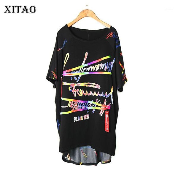 

xitao print pattern t shirt fashion new women irregular pullover small fresh 2020 summer patchwork elegant loose tee xj48091, White