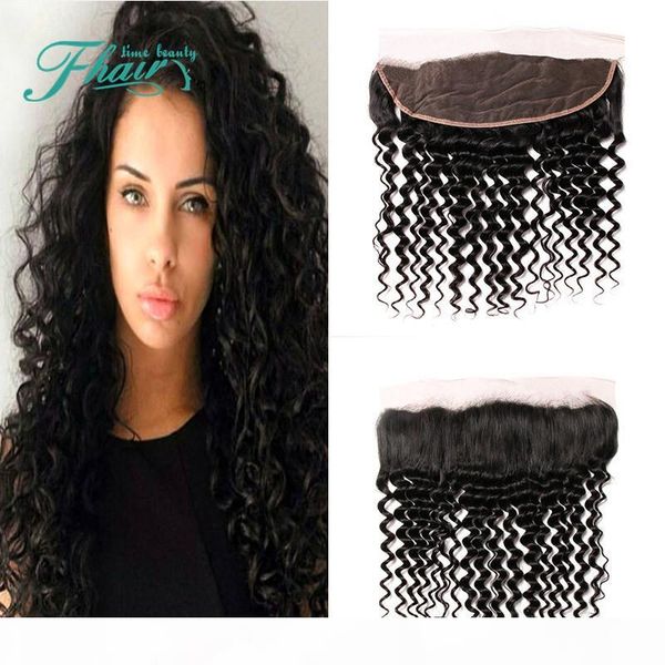 

9a brazilian lace frontal closure human hair 13x4 bleached knots deep curly full lace frontal pieces dhl, Black;brown