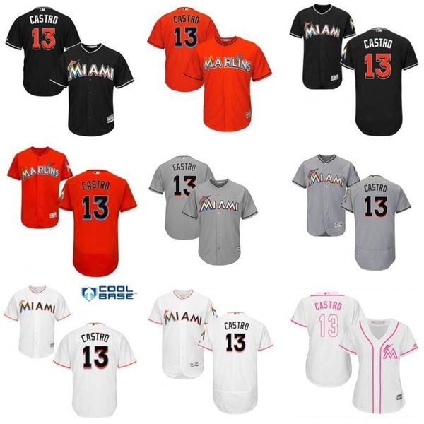 

пользовательские майами марлин оставьте имя № 13 старлин кастро бейсбол джерси мужчины женщины молодежные майки, Blue;black