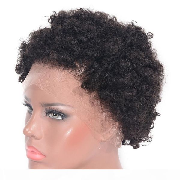

afro kinky завитые полные парики шнурка для черных женщин 6inch короткий естественный цвет бразильского виргинские человеческих волос фронта, Black;brown