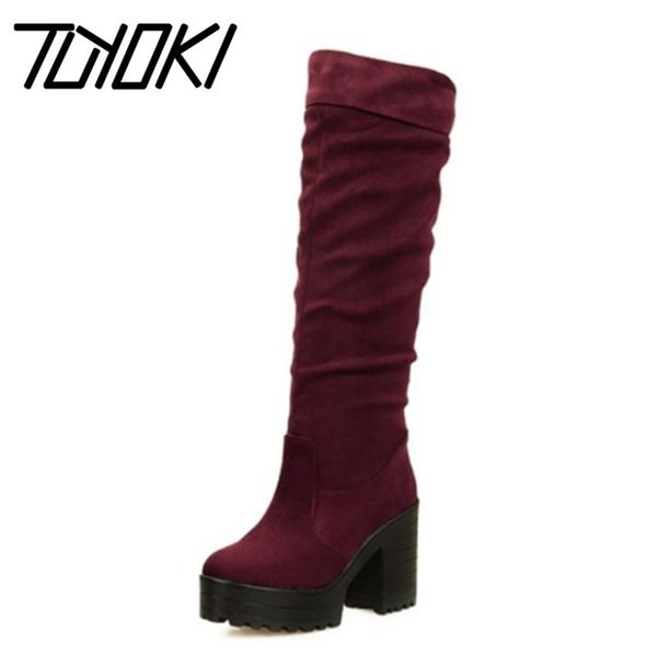 

tuyoki women high heel boots thick heel platform women knee high boots fashion cool long winter size 34-43, Black