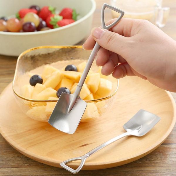 

1pc shovel spoon creative stainless steel coffee spoon retro cute square head spoon dessert ice watermelon h bbypfl