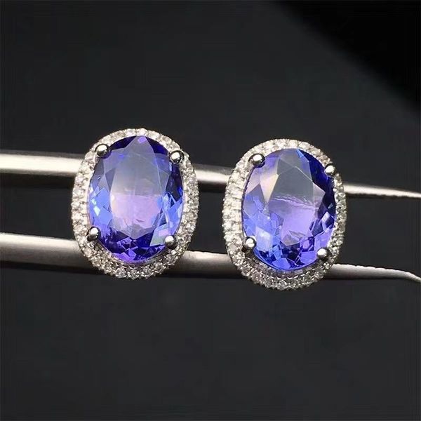 

stud gift 100% natural and real tanzanite earring 925 sterling silver fine jewelry, Golden;silver